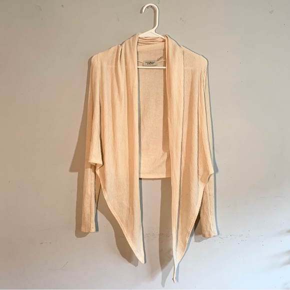 Urban Outfitters Out From Under Cream Ribbed Drape Cardigan Size: XS - Picture 2 of 6